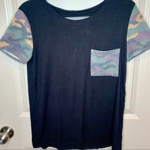 Black Tee with Camo Detailing